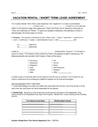 vacation rental short term lease agreement template