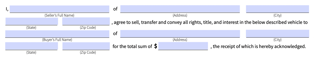 An example where to include details of the parties involved in a vehicle bill of sale
