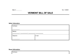 Vermont Bill of Sale Form