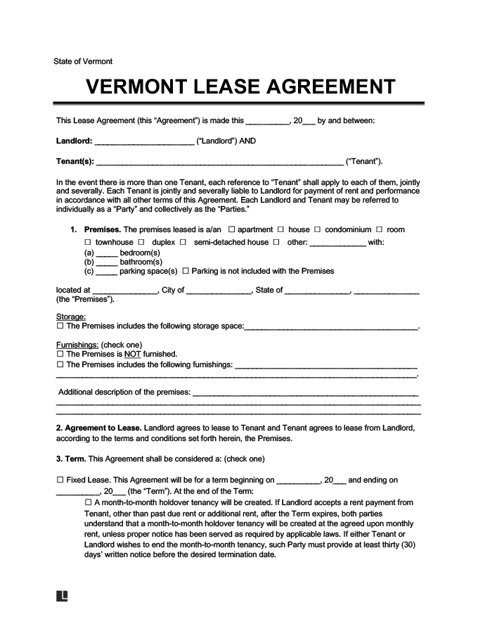 Vermont lease agreement