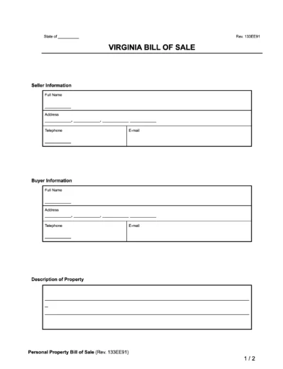 Virginia Bill of Sale Form