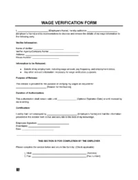 wage verification form Template