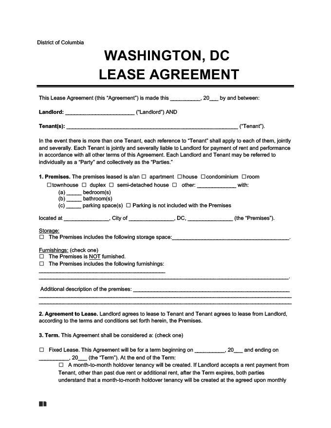 Washington, DC lease agreement