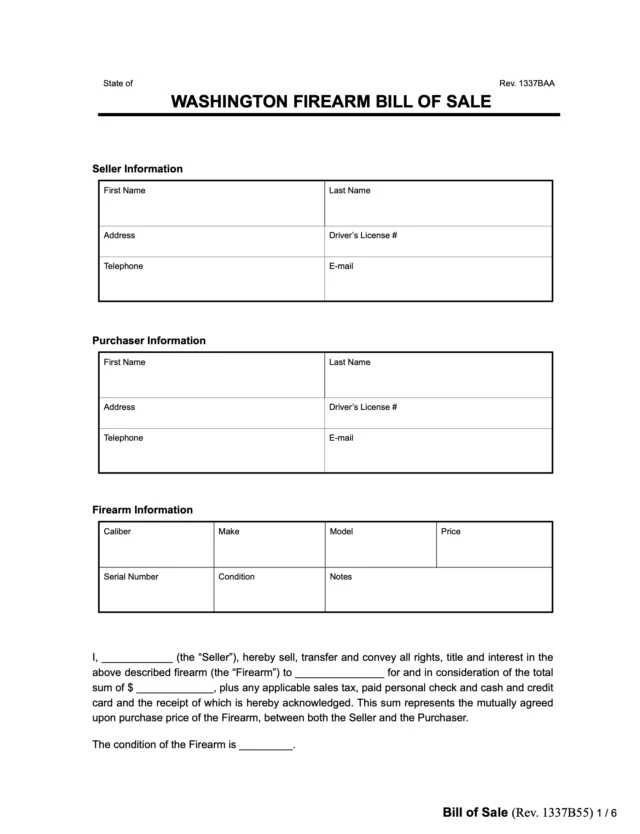 Washington firearm bill of sale form