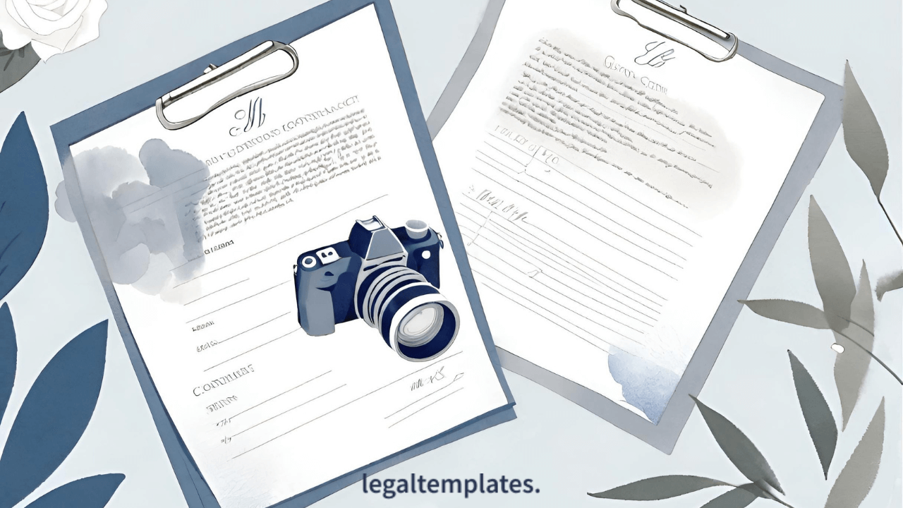 an illustration of a desk with a wedding photography contract
