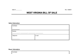 West Virginia Bill of Sale Form