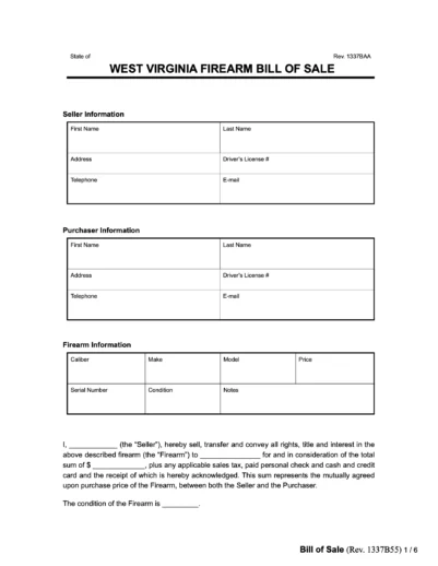 West Virginia firearm bill of sale form