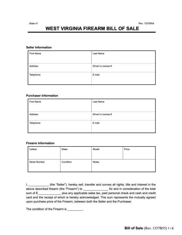 West Virginia firearm bill of sale form