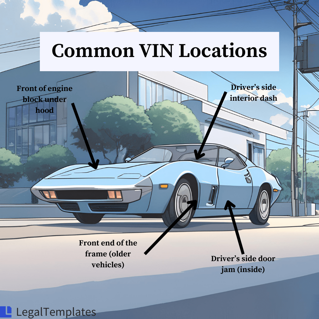 graphic depicting where to find a vin on a used vehicle