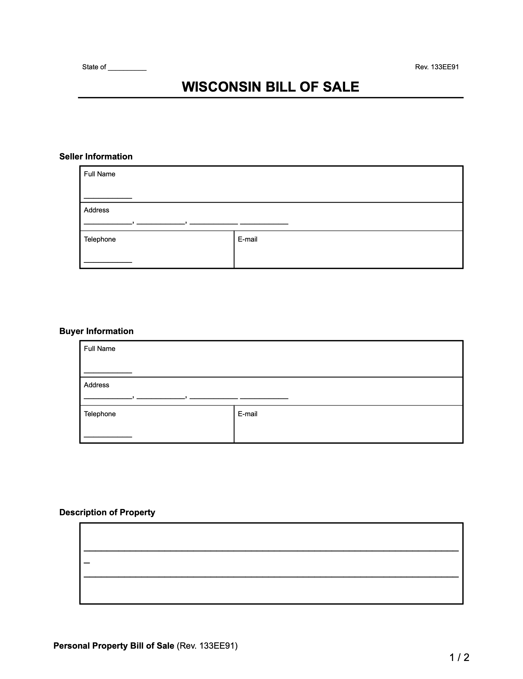 wisconsin bill of sale