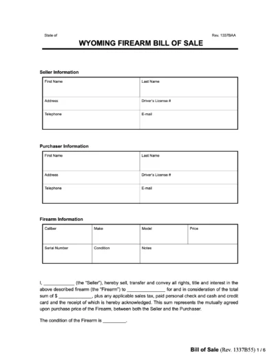 Wyoming firearm bill of sale form