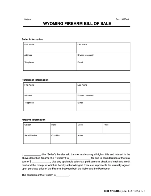 Wyoming firearm bill of sale form